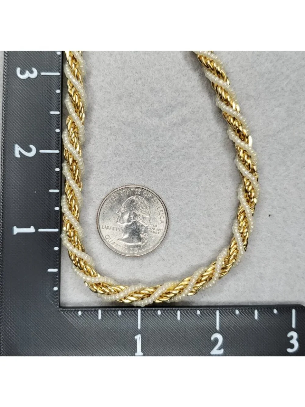Vintage Trifari Necklace Gold Tone Faux Pearl Twisted Rope Chain 15.5